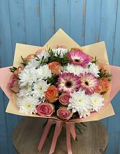 Букет цветов из:  Розы, Герберы и Хризантемы #REPLACE_PRED# Саки