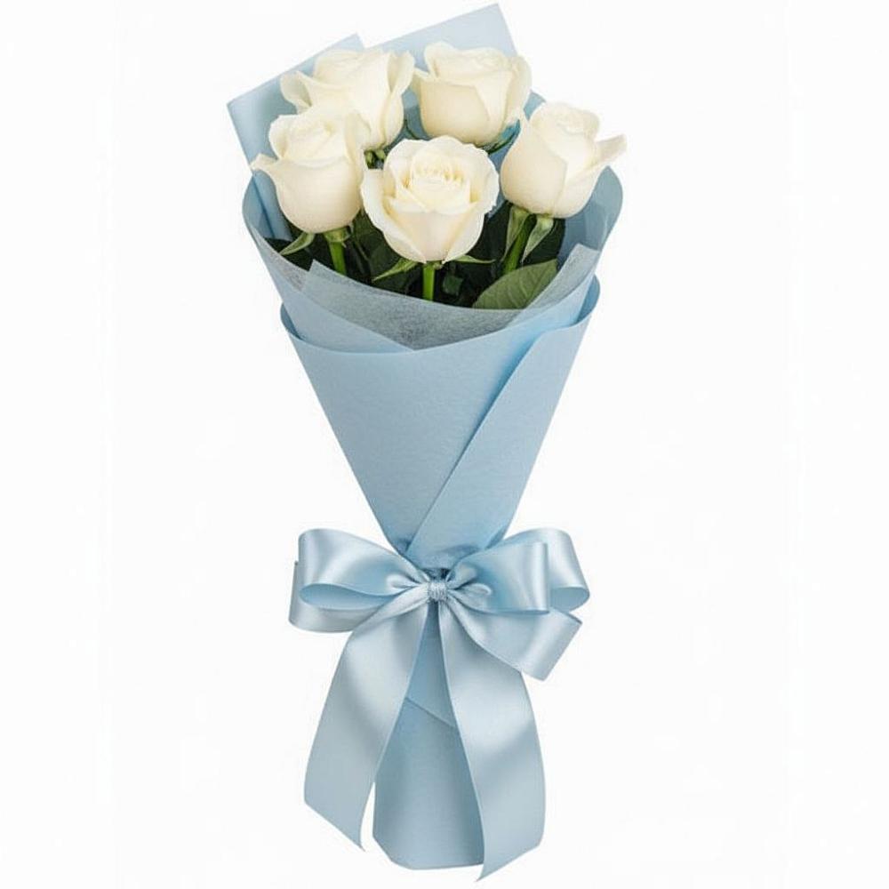 Букет 5 Белых роз Проуд в Саки
