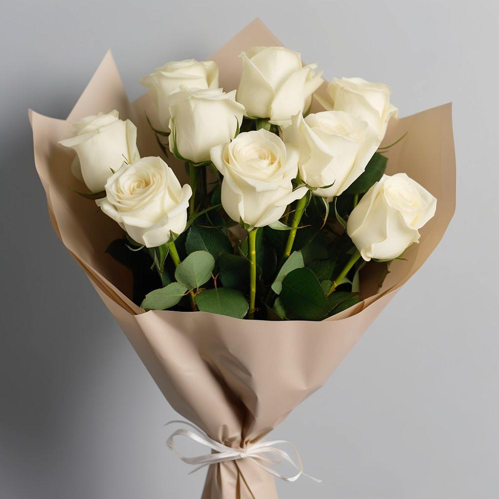 Букет 9 Белых роз Эдлесс Лав в Саки