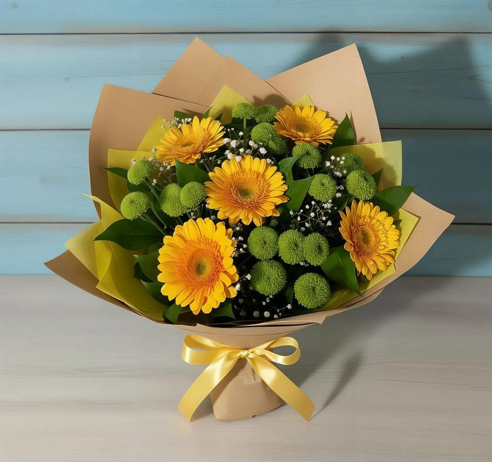 Букет цветов из: Герберы и Хризантемы в Саки
