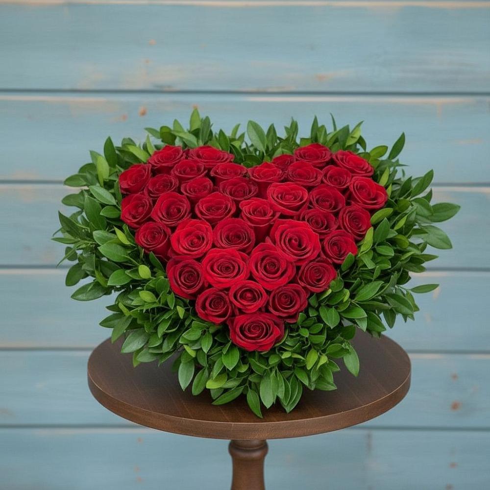 Цветочная композиция из Розы в виде сердца в Саки