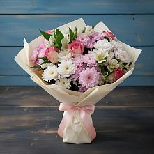 Букет цветов из:  Хризантемы, Альстромерии и Розы в Саки