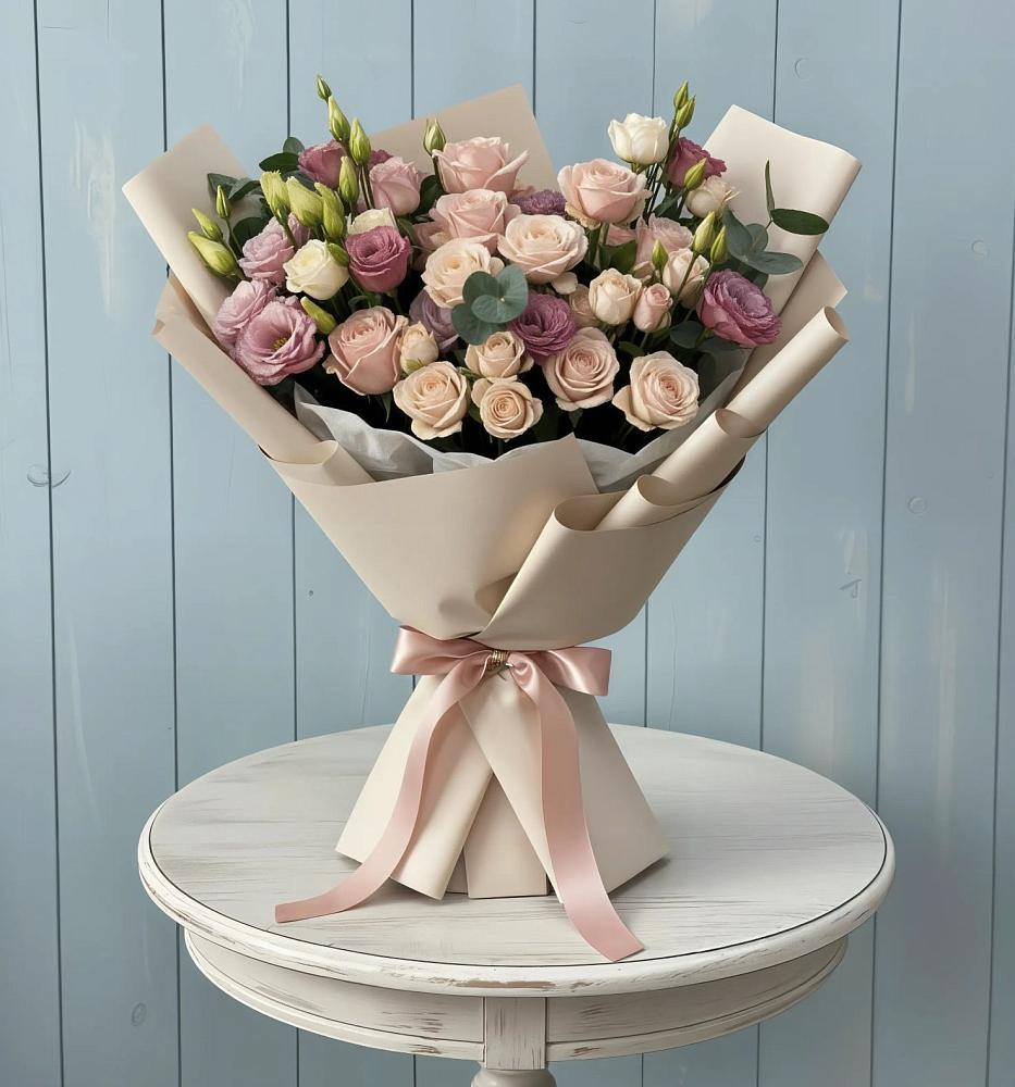 Букет цветов из: Розы и Лизиантусы в Саки