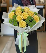 Букет цветов из:  Хризантемы и Розы #REPLACE_PRED# Саки