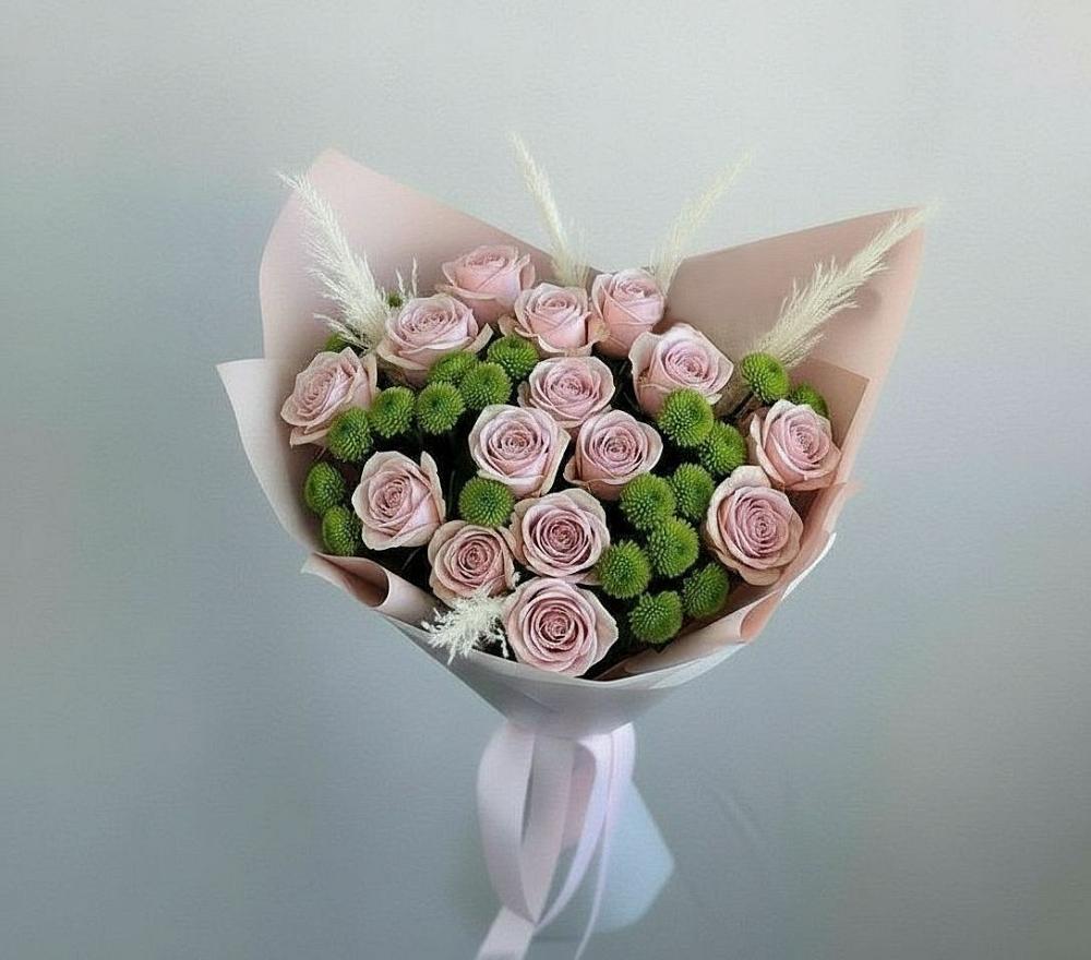 Букет цветов из: Розы и Хризантемы в Саки