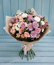 Букет цветов из:  Хризантемы, Розы и Альстромерии #REPLACE_PRED# Саки