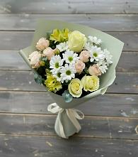 Букет цветов из:  Альстромерии, Розы и Хризантемы в Саки