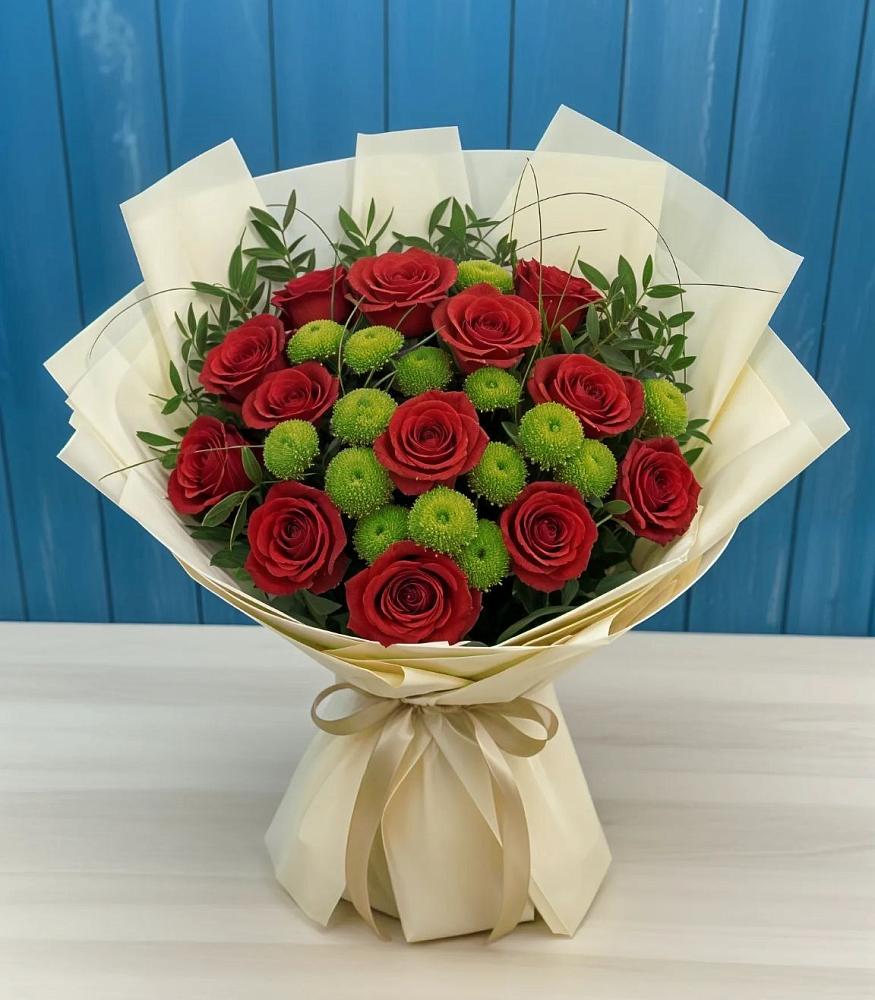 Букет цветов из: Розы и Хризантемы в Саки